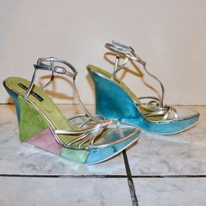 Michael Antonio Pink Blue Green Wedges Silver